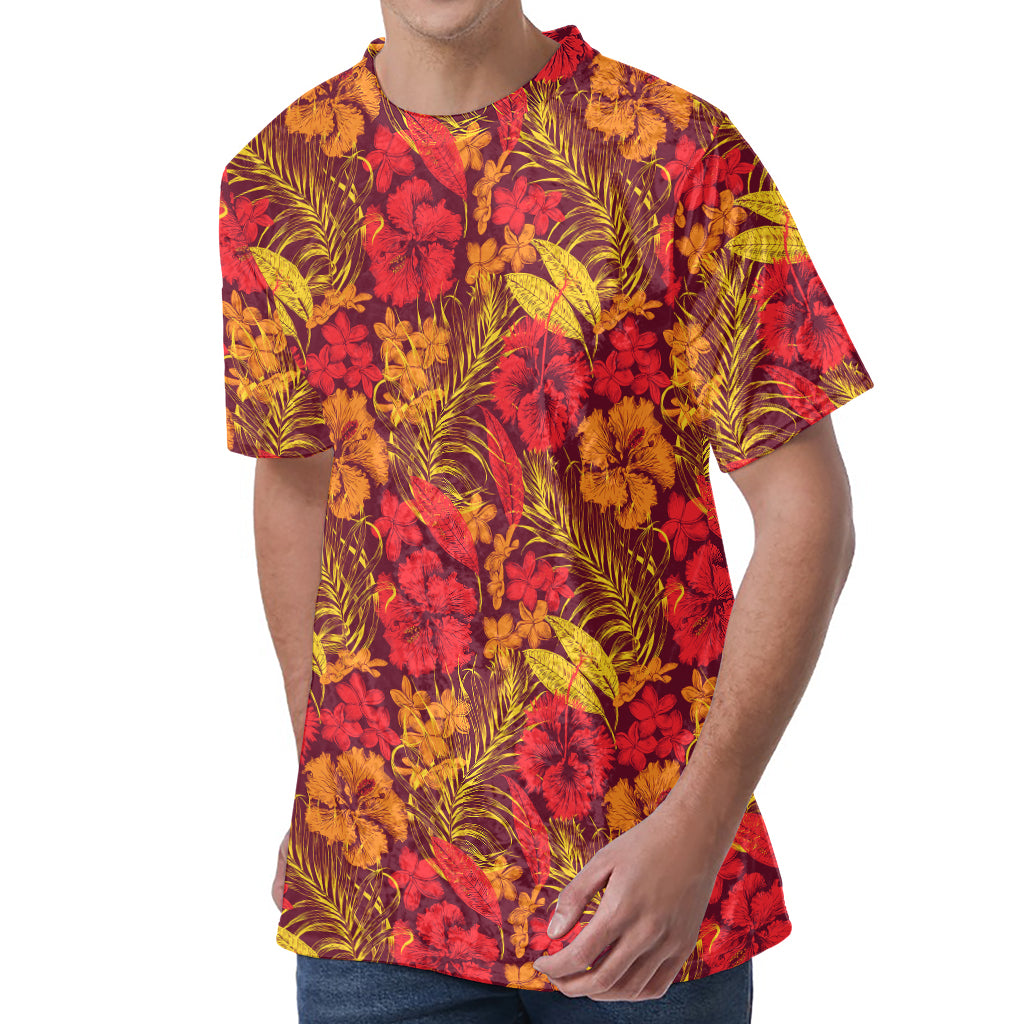 Retro Hawaiian Tropical Floral Print Men's Velvet T-Shirt
