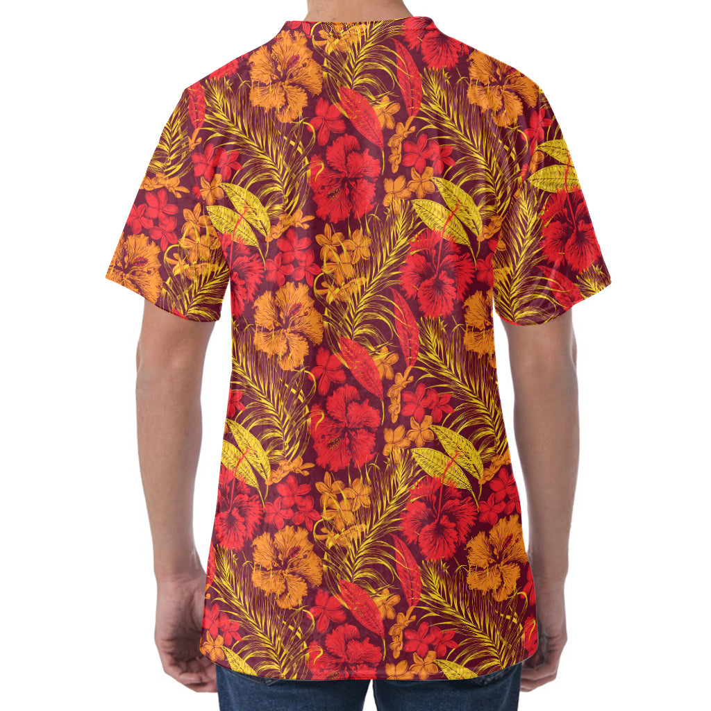 Retro Hawaiian Tropical Floral Print Men's Velvet T-Shirt