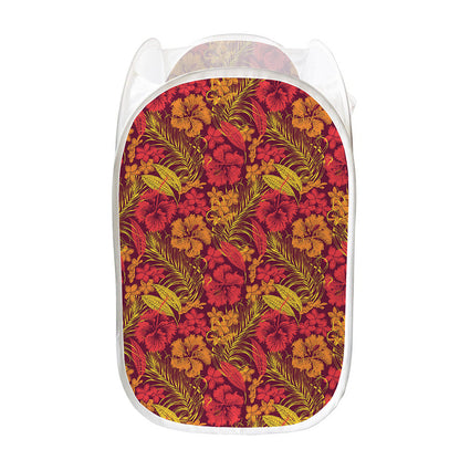 Retro Hawaiian Tropical Floral Print Mesh Laundry Hamper