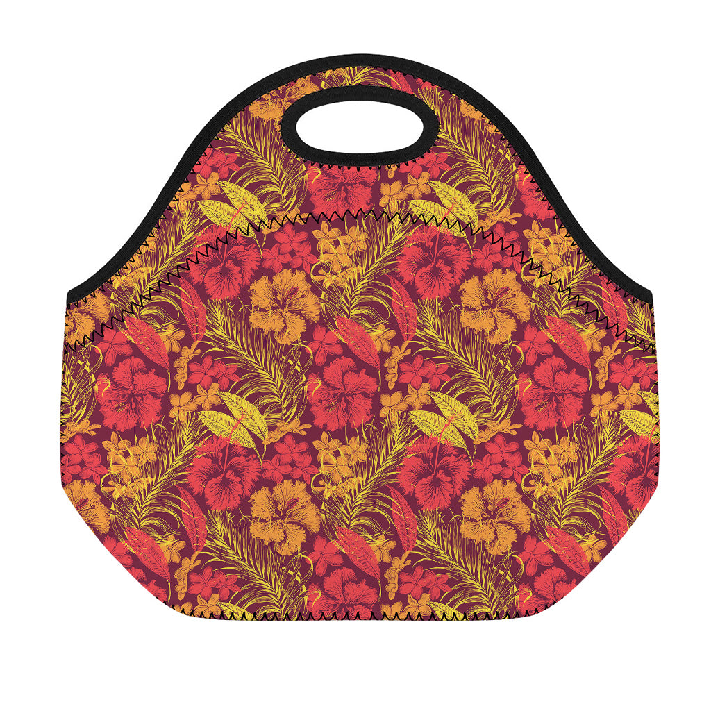 Retro Hawaiian Tropical Floral Print Neoprene Lunch Bag