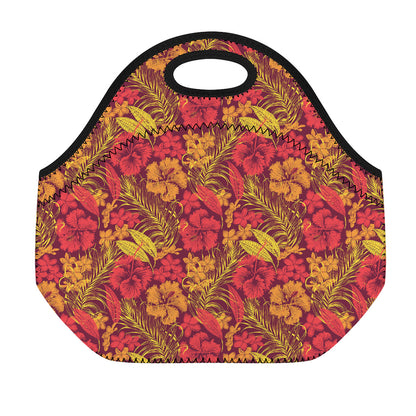 Retro Hawaiian Tropical Floral Print Neoprene Lunch Bag
