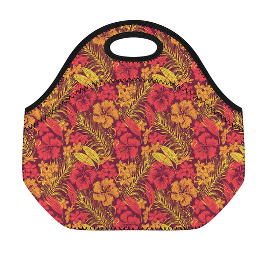 Retro Hawaiian Tropical Floral Print Neoprene Lunch Bag
