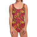 Retro Hawaiian Tropical Floral Print One Piece Swimsuit
