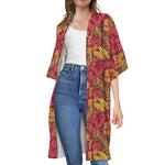 Retro Hawaiian Tropical Floral Print Open Front Beach Cover Up