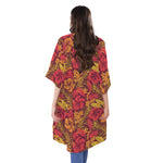 Retro Hawaiian Tropical Floral Print Open Front Beach Cover Up
