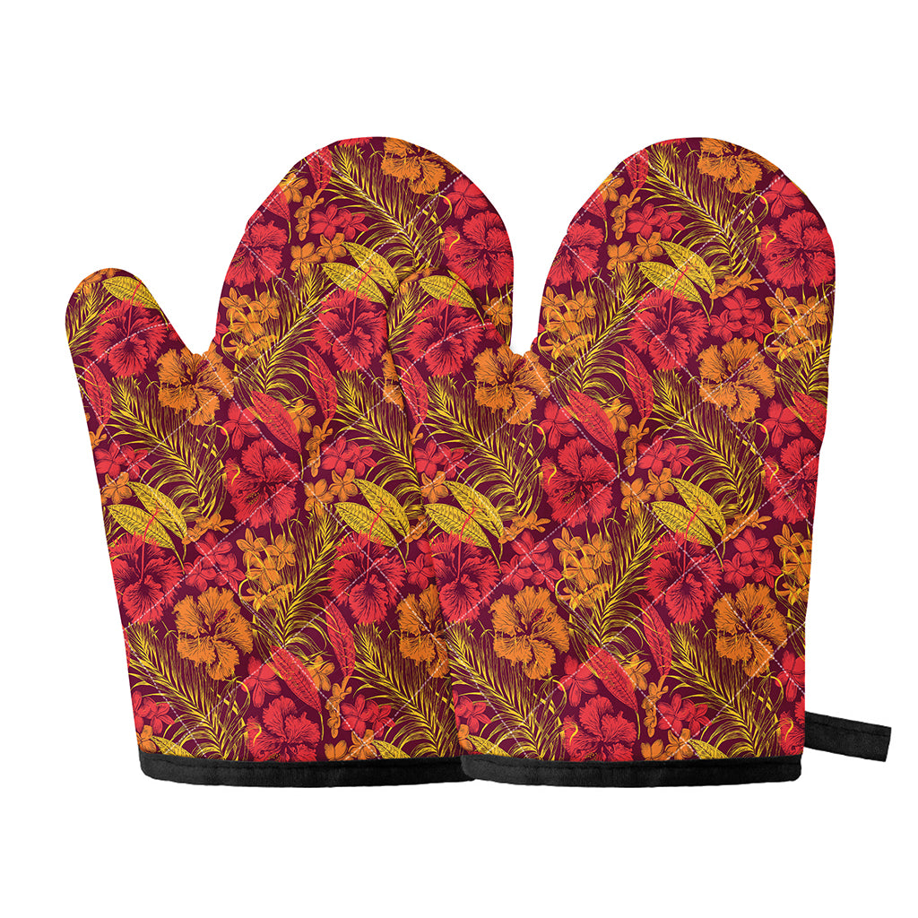 Retro Hawaiian Tropical Floral Print Oven Mitts