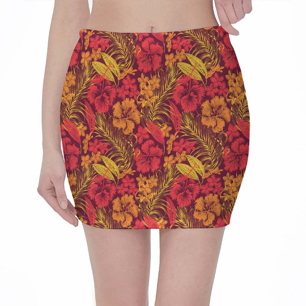 Retro Hawaiian Tropical Floral Print Pencil Mini Skirt