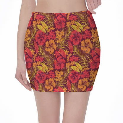 Retro Hawaiian Tropical Floral Print Pencil Mini Skirt