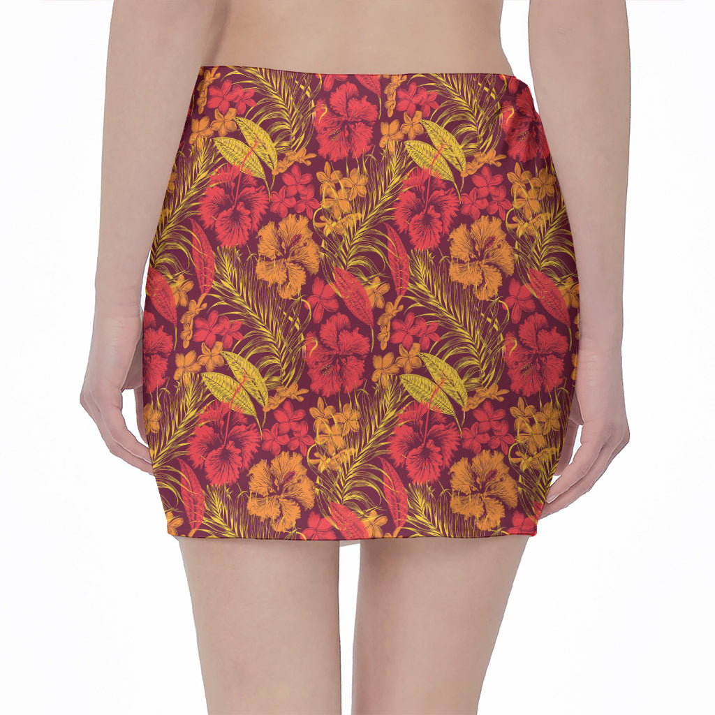 Retro Hawaiian Tropical Floral Print Pencil Mini Skirt