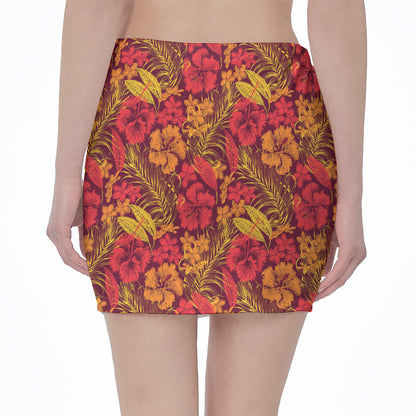 Retro Hawaiian Tropical Floral Print Pencil Mini Skirt