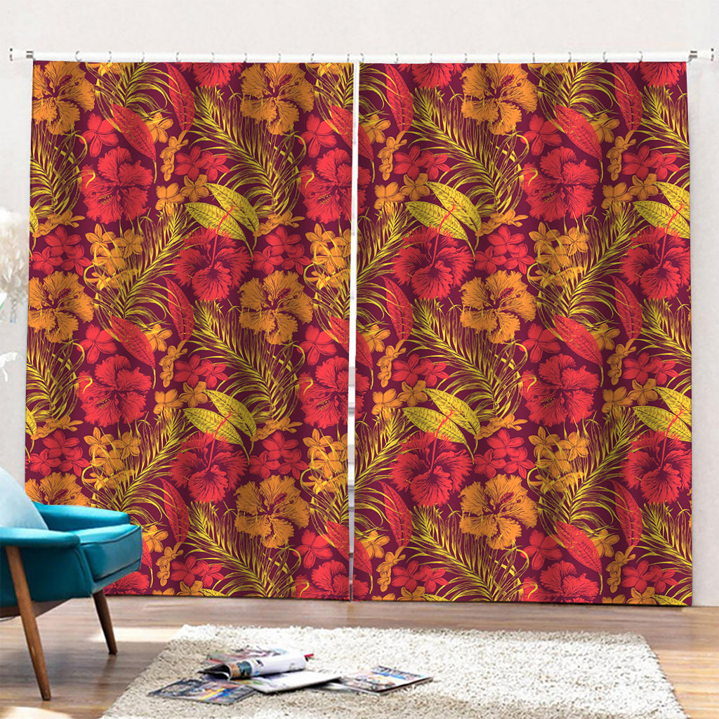 Retro Hawaiian Tropical Floral Print Pencil Pleat Curtains