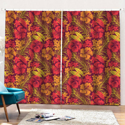 Retro Hawaiian Tropical Floral Print Pencil Pleat Curtains