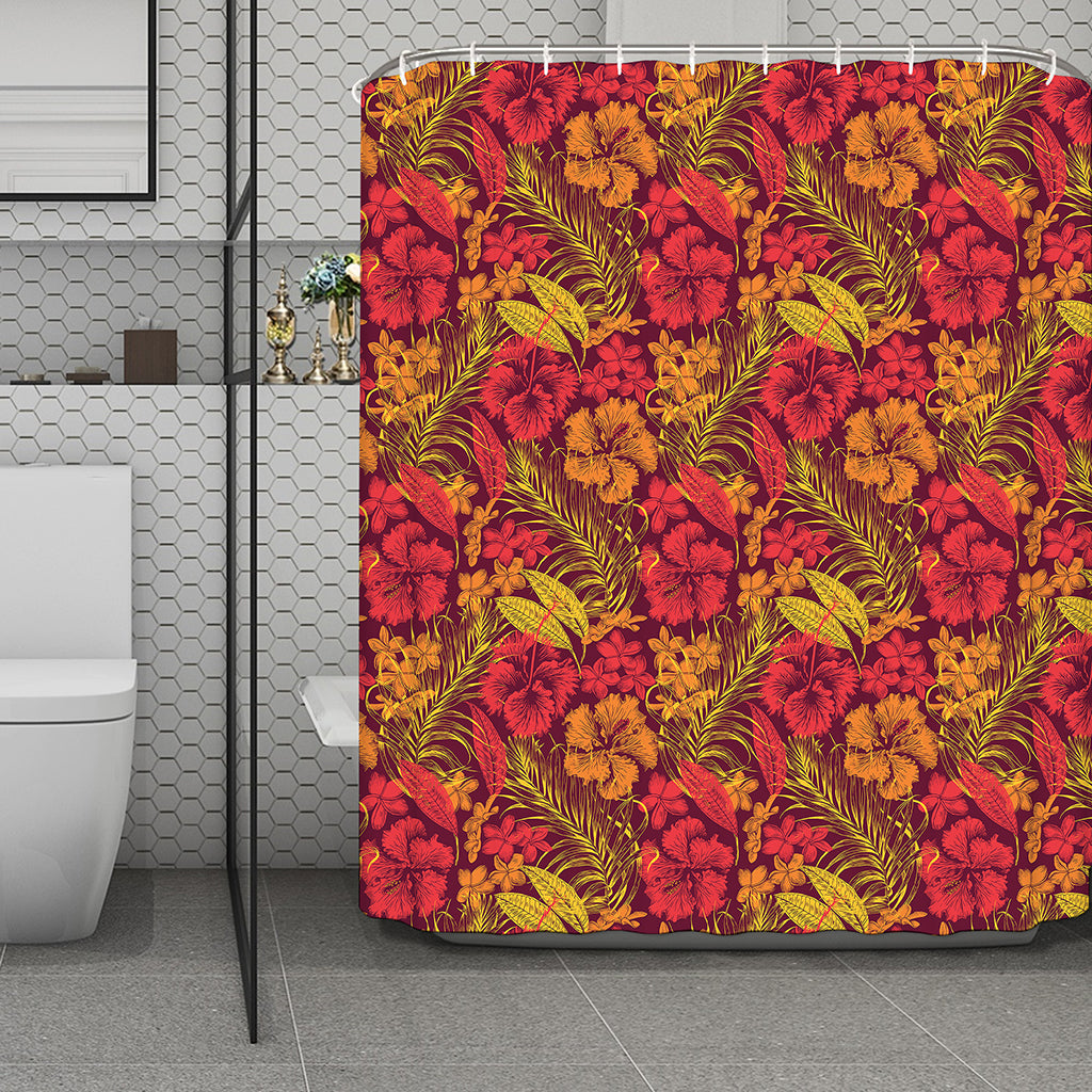 Retro Hawaiian Tropical Floral Print Polyester Shower Curtain