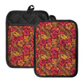 Retro Hawaiian Tropical Floral Print Pot Holders With Pocket
