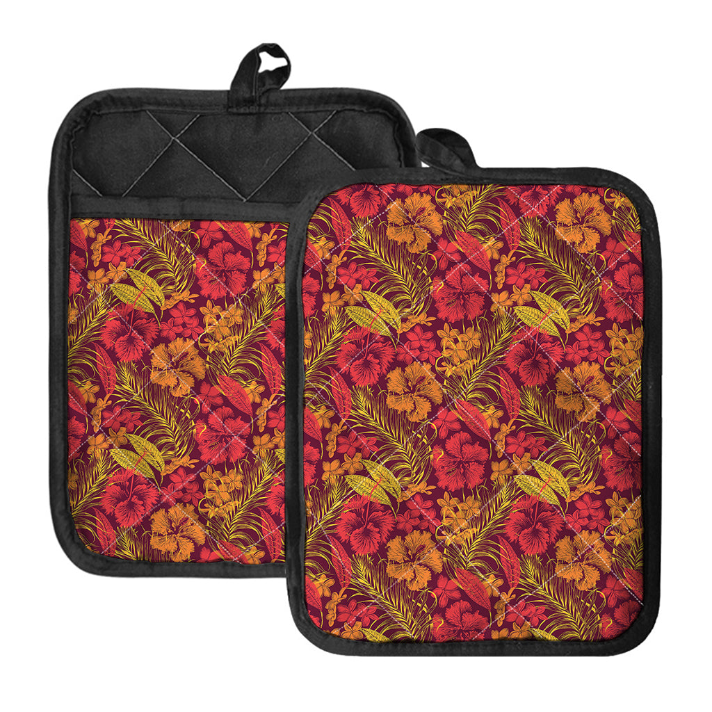 Retro Hawaiian Tropical Floral Print Pot Holders With Pocket