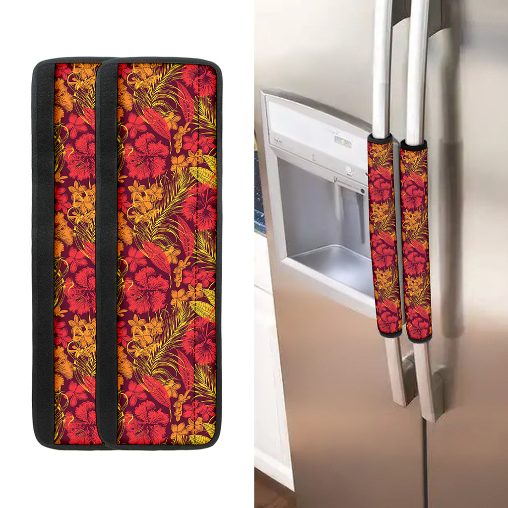 Retro Hawaiian Tropical Floral Print Refrigerator Handle Covers
