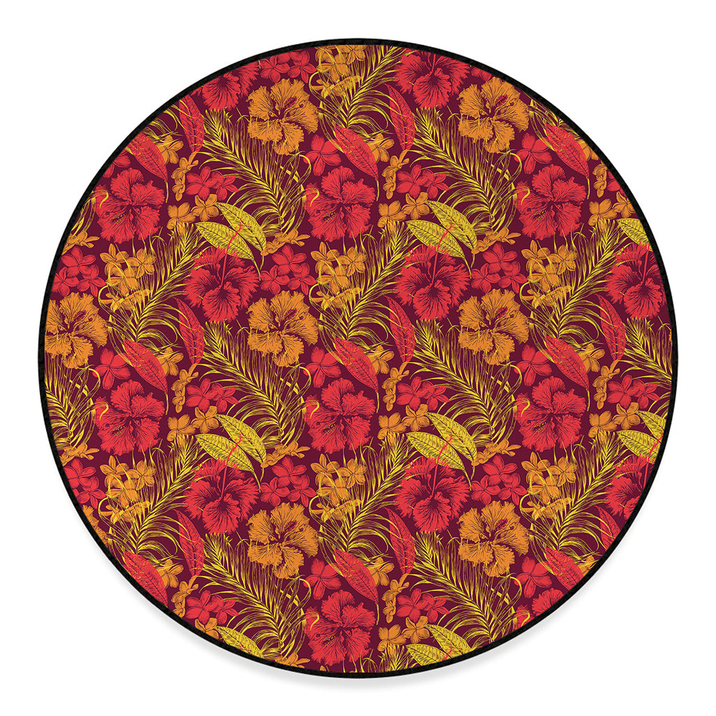 Retro Hawaiian Tropical Floral Print Round Floor Mat
