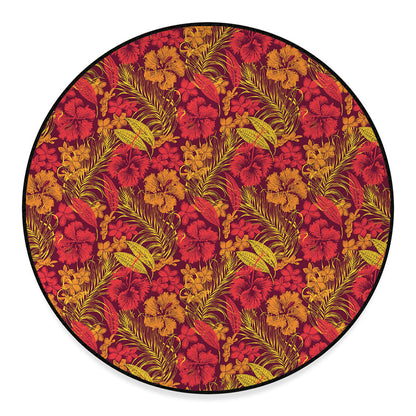 Retro Hawaiian Tropical Floral Print Round Floor Mat