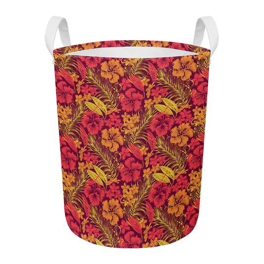 Retro Hawaiian Tropical Floral Print Round Laundry Basket