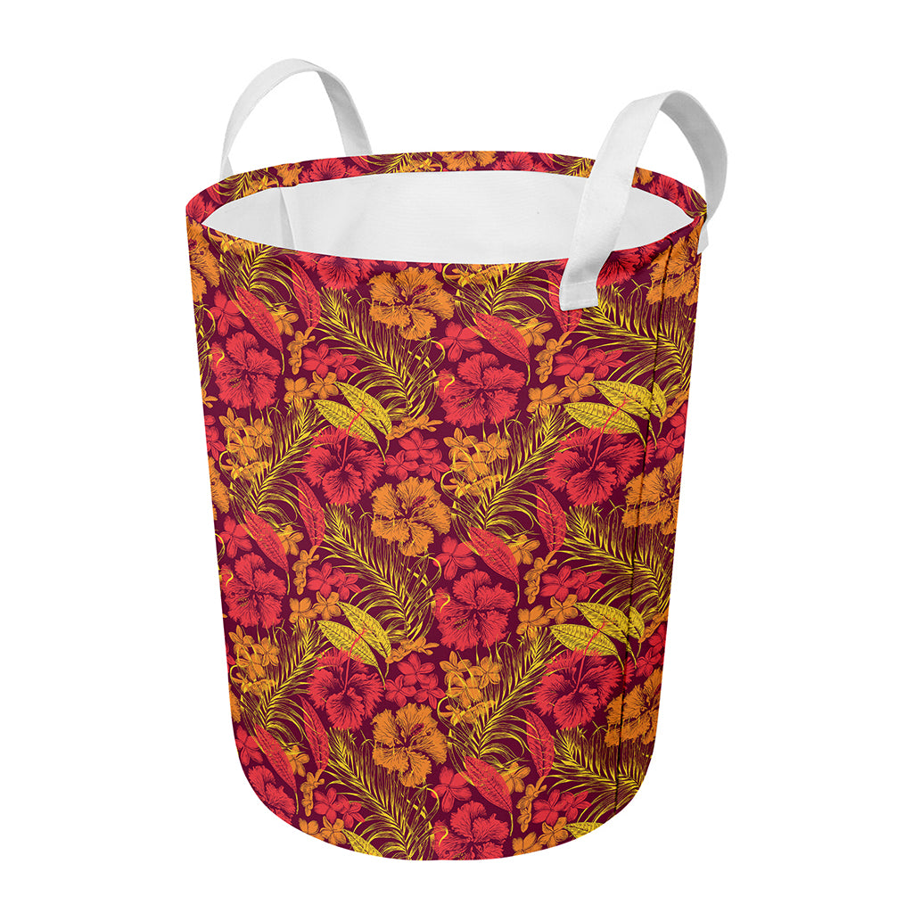 Retro Hawaiian Tropical Floral Print Round Laundry Basket