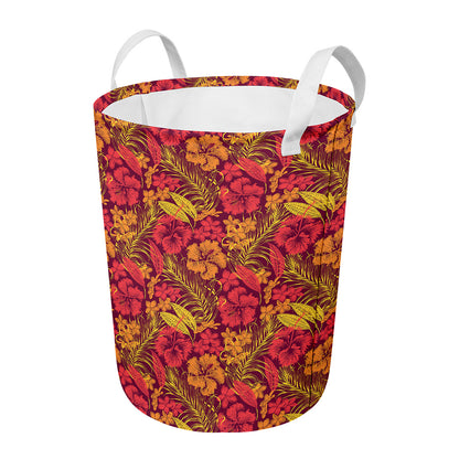 Retro Hawaiian Tropical Floral Print Round Laundry Basket