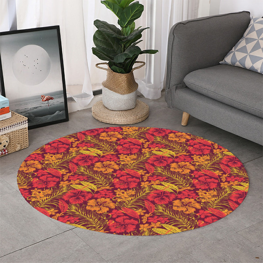 Retro Hawaiian Tropical Floral Print Round Rug