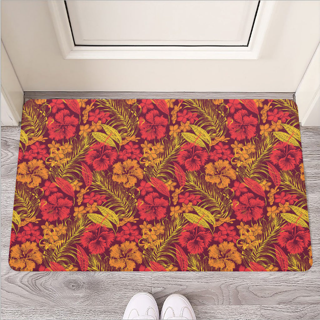 Retro Hawaiian Tropical Floral Print Rubber Doormat