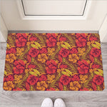Retro Hawaiian Tropical Floral Print Rubber Doormat