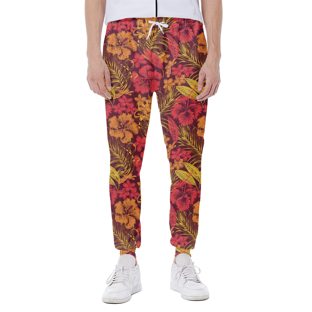 Retro Hawaiian Tropical Floral Print Scuba Joggers
