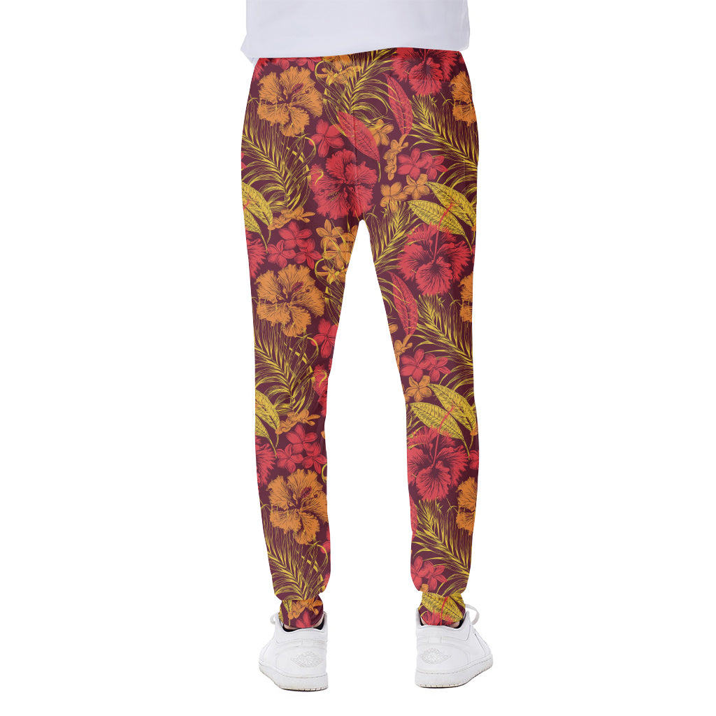 Retro Hawaiian Tropical Floral Print Scuba Joggers