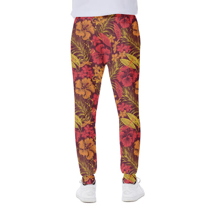 Retro Hawaiian Tropical Floral Print Scuba Joggers