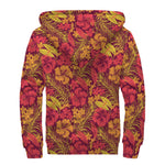 Retro Hawaiian Tropical Floral Print Sherpa Lined Zip Up Hoodie