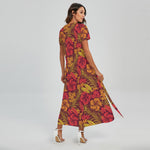 Retro Hawaiian Tropical Floral Print Short Sleeve Maxi Dress