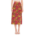 Retro Hawaiian Tropical Floral Print Side Slit Midi Skirt