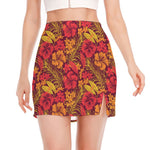 Retro Hawaiian Tropical Floral Print Side Slit Mini Skirt