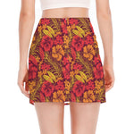 Retro Hawaiian Tropical Floral Print Side Slit Mini Skirt