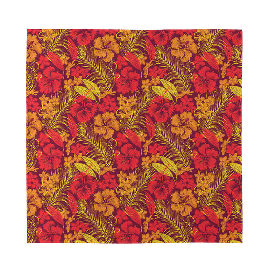 Retro Hawaiian Tropical Floral Print Silk Bandana