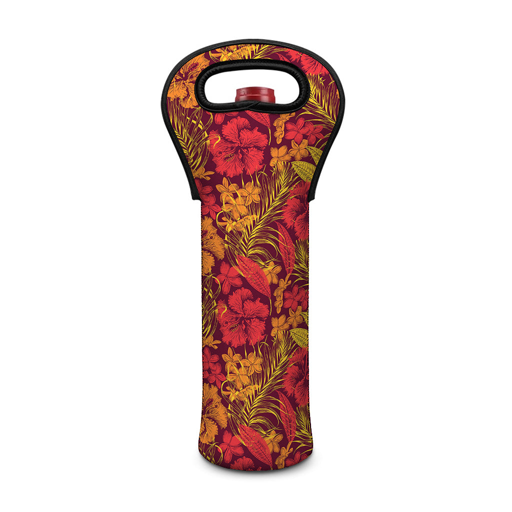 Retro Hawaiian Tropical Floral Print Single Neoprene Wine Tote