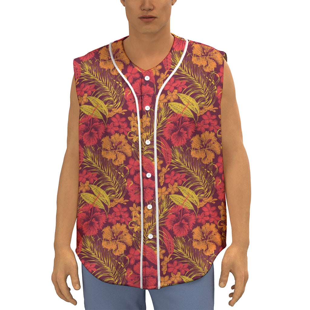Retro Hawaiian Tropical Floral Print Sleeveless Baseball Jersey