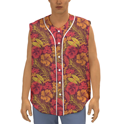 Retro Hawaiian Tropical Floral Print Sleeveless Baseball Jersey