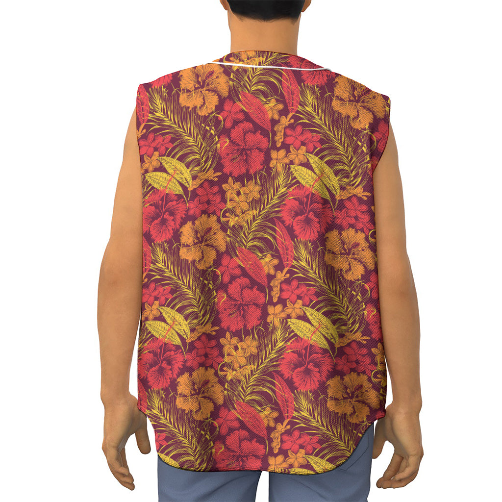 Retro Hawaiian Tropical Floral Print Sleeveless Baseball Jersey