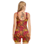 Retro Hawaiian Tropical Floral Print Sleeveless One Piece Swimsuit