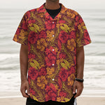 Retro Hawaiian Tropical Floral Print Textured Short Sleeve Shirt