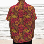 Retro Hawaiian Tropical Floral Print Textured Short Sleeve Shirt