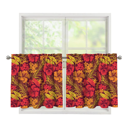 Retro Hawaiian Tropical Floral Print Tier Curtains