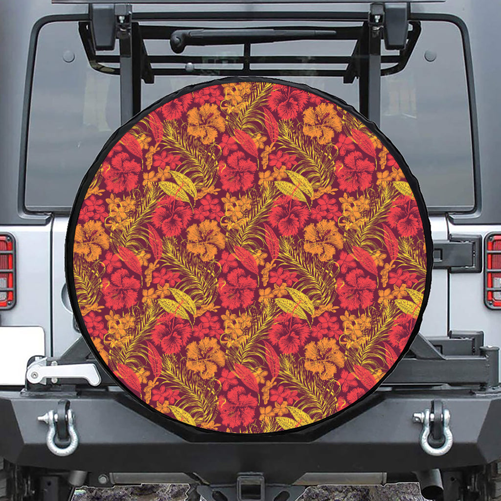 Retro Hawaiian Tropical Floral Print Tire Cover