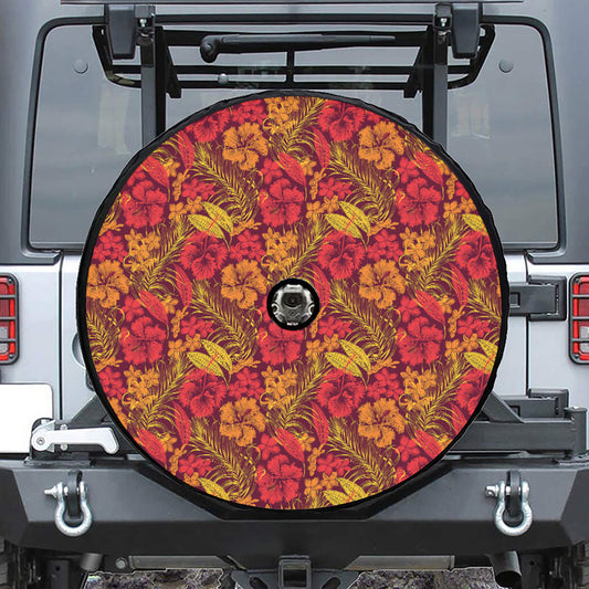 Retro Hawaiian Tropical Floral Print Tire Cover With Camera Hole