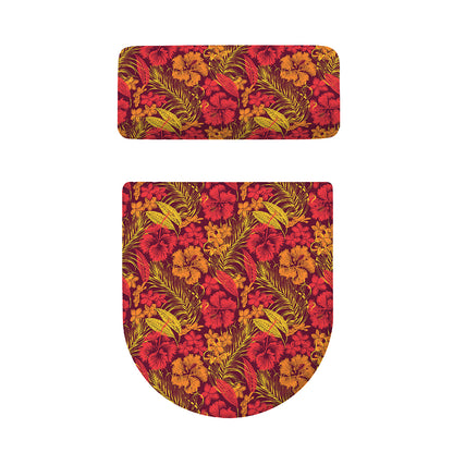 Retro Hawaiian Tropical Floral Print Toilet Lid And Tank Cover Set