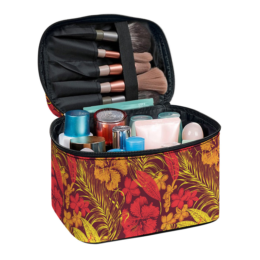 Retro Hawaiian Tropical Floral Print Travel Makeup Bag