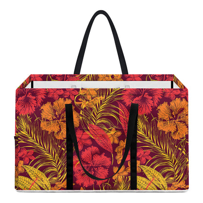 Retro Hawaiian Tropical Floral Print Utility Tote Bag